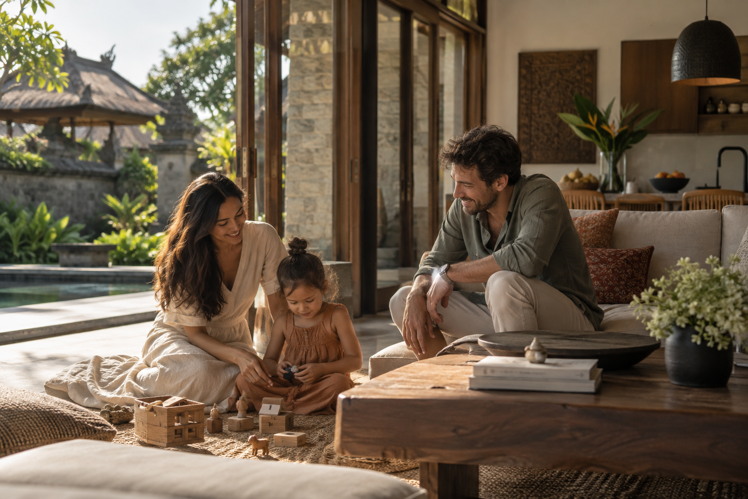 Famille installée dans une maison en Indonésie